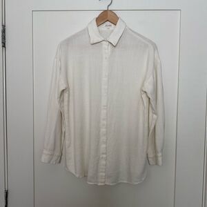 12th Tribe Shirt Women Sz SM White Viscose Linen Coastal Nature Beach Minimalist